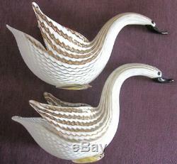 10 Gold & White Dino Martens Mezza Filigrana Swans Murano Blown Art Glass Vases