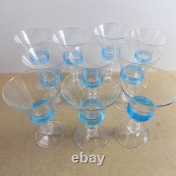 10 Vintage Murano Art Glass Wine Glasses Blue Threaded Blown Venice Italy