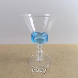 10 Vintage Murano Art Glass Wine Glasses Blue Threaded Blown Venice Italy