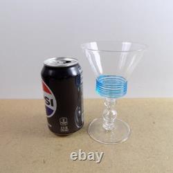 10 Vintage Murano Art Glass Wine Glasses Blue Threaded Blown Venice Italy