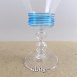 10 Vintage Murano Art Glass Wine Glasses Blue Threaded Blown Venice Italy