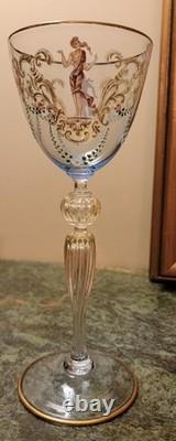11 Stunning Murano Venetian Hand Painted Blue Blown Glass Gold Stem Wine Glasses