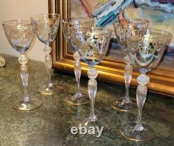 11 Stunning Murano Venetian Hand Painted Blue Blown Glass Gold Stem Wine Glasses