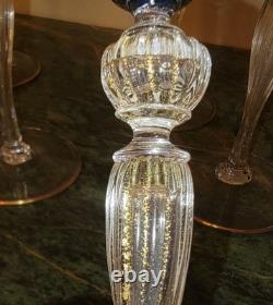 11 Stunning Murano Venetian Hand Painted Blue Blown Glass Gold Stem Wine Glasses