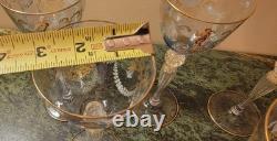 11 Stunning Murano Venetian Hand Painted Blue Blown Glass Gold Stem Wine Glasses