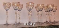 11 Stunning Murano Venetian Hand Painted Blue Blown Glass Gold Stem Wine Glasses
