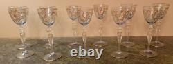 11 Stunning Murano Venetian Hand Painted Blue Blown Glass Gold Stem Wine Glasses