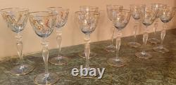 11 Stunning Murano Venetian Hand Painted Blue Blown Glass Gold Stem Wine Glasses