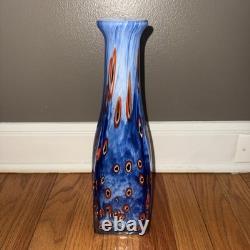 12.5 Hand Blown Art Glass Vase-4.6lbs-Murano Style Millefiori Polished Pontil