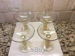12 Murano Italy Venetian Hand Blown Yellow Swan Vintage Martini Sorbet Glasses
