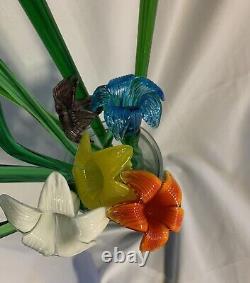 12 Vintage Italian Hand Blown Long Stem Art Glass Flowers
