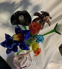 12 Vintage Italian Hand Blown Long Stem Art Glass Flowers