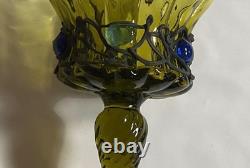 12 inches h Vintage Murano Style Hand Blown Art Glass Vase Green Applied Jewels