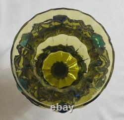 12 inches h Vintage Murano Style Hand Blown Art Glass Vase Green Applied Jewels