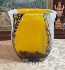 12h Huge Hand Blown Art Glass Amber Yellow Black Stripe Murano Style 15.2lb