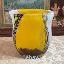 12h Huge Hand Blown Art Glass Amber Yellow Black Stripe Murano Style 15.2lb