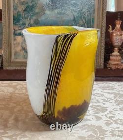 12h Huge Hand Blown Art Glass Amber Yellow Black Stripe Murano Style 15.2lb