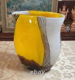 12h Huge Hand Blown Art Glass Amber Yellow Black Stripe Murano Style 15.2lb