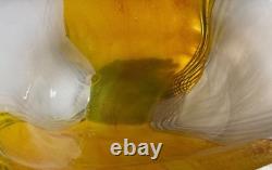 12h Huge Hand Blown Art Glass Amber Yellow Black Stripe Murano Style 15.2lb