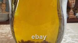 12h Huge Hand Blown Art Glass Amber Yellow Black Stripe Murano Style 15.2lb