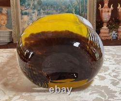 12h Huge Hand Blown Art Glass Amber Yellow Black Stripe Murano Style 15.2lb