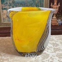 12h Huge Hand Blown Art Glass Amber Yellow Black Stripe Murano Style 15.2lb
