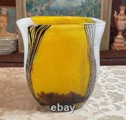 12h Huge Hand Blown Art Glass Amber Yellow Black Stripe Murano Style 15.2lb