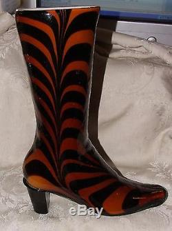13 High Heel Boot Italy Venetian Murano Case Glass Black Orange Swirl Halloween