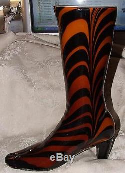 13 High Heel Boot Italy Venetian Murano Case Glass Black Orange Swirl Halloween
