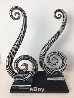 13 MURANO Hand Blown Art Glass 2 Swirl Sculpture Music Clef Note Vintage Pair