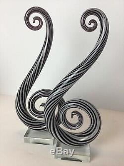 13 MURANO Hand Blown Art Glass 2 Swirl Sculpture Music Clef Note Vintage Pair
