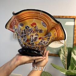 14x9 Murano Millefiori Italian Hand Blown Glass Footed Large Bowl Centerpiece