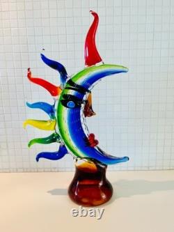 16,93 inch MOON FACE Murano picasso Style Glass Sculpture color Hand Blown Art