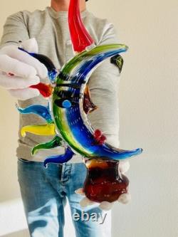 16,93 inch MOON FACE Murano picasso Style Glass Sculpture color Hand Blown Art
