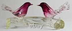 16 Pair of Vintage Murano Italy Hand Blown Glass Birds Perched on Log