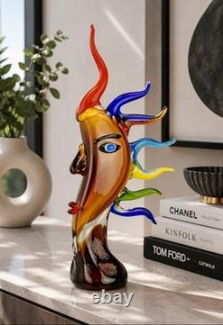 17,2 MOON FACE Murano picasso Style Glass STATUE multicolor Hand Blown Art jeb