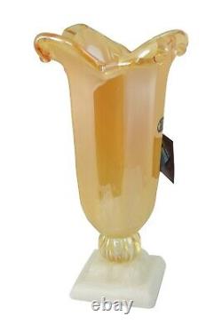 17 Inch Italian Hand Blown Murano Golden Yellow Glass Vase