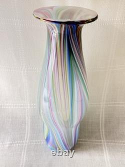 18 Hand Blown Studio Art Glass Vase Rainbow Swirl Murano Style Modern