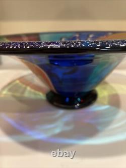 18 R Hand Blown Art Glass Bowl Millefiori Multi Colored Rainbow Silver Flakes