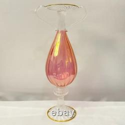 1940 Venetian Murano Gold Cranberry Hand-Blown Glass Double Handled Vase