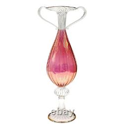 1940 Venetian Murano Gold Cranberry Hand-Blown Glass Double Handled Vase