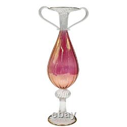 1940 Venetian Murano Gold Cranberry Hand-Blown Glass Double Handled Vase