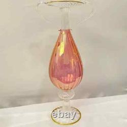 1940 Venetian Murano Gold Cranberry Hand-Blown Glass Double Handled Vase