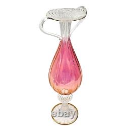 1940 Venetian Murano Gold Cranberry Hand-Blown Glass Double Handled Vase