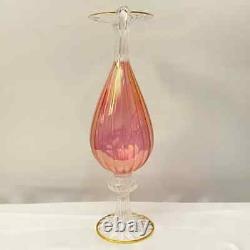 1940 Venetian Murano Gold Cranberry Hand-Blown Glass Double Handled Vase