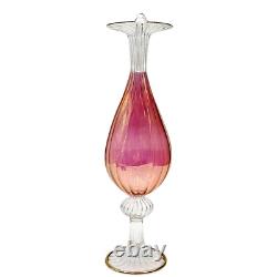 1940 Venetian Murano Gold Cranberry Hand-Blown Glass Double Handled Vase