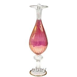 1940 Venetian Murano Gold Cranberry Hand-Blown Glass Double Handled Vase