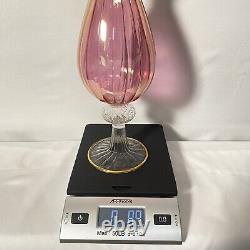 1940 Venetian Murano Gold Cranberry Hand-Blown Glass Double Handled Vase