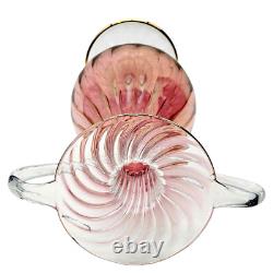 1940 Venetian Murano Gold Cranberry Hand-Blown Glass Double Handled Vase
