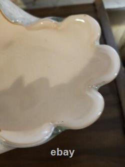 1950's Large Murano Hand Blown Pink Opaline Clam Glass Footed Dish